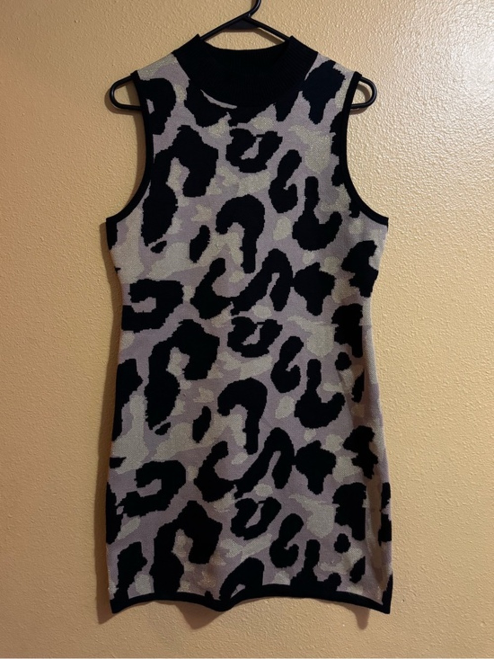 Planet Gold Silver Mink And Black Leopard Print Knit Mini Dress Size XL